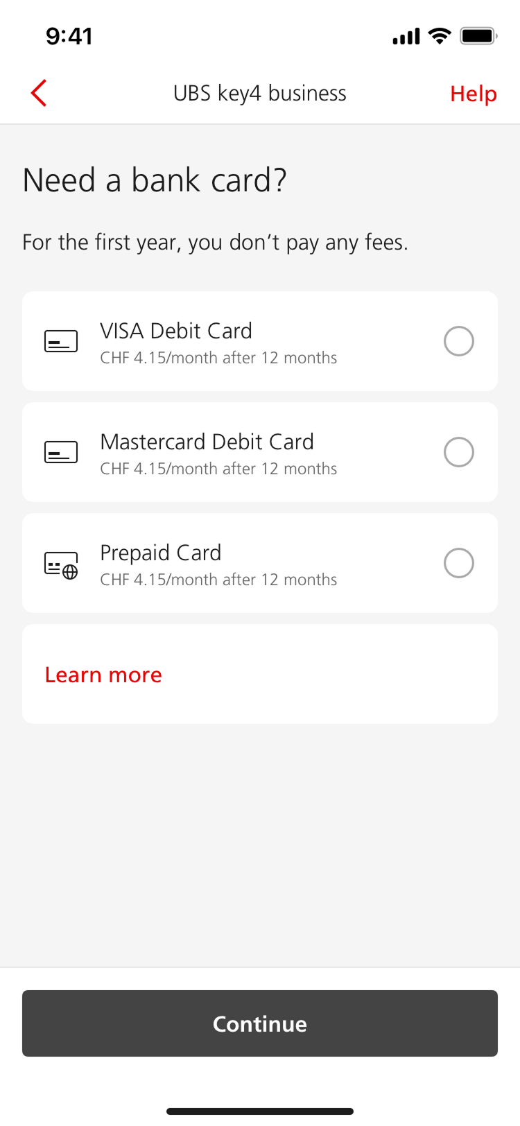 Bank card selection