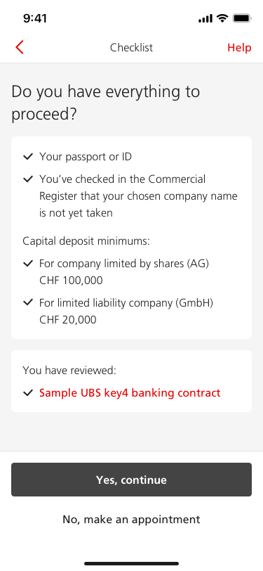Final screen showing requirements checklist with passport, commercial register, and capital deposit requirements
