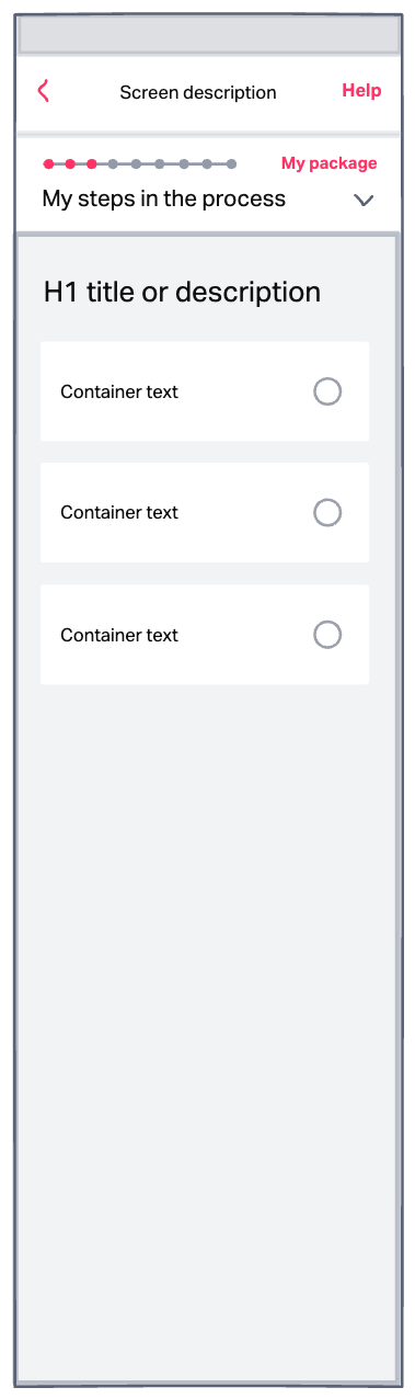 Wireframe of form template with radio button selections