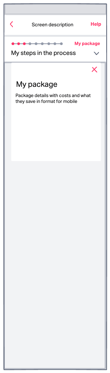 Wireframe of package details overlay